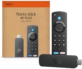 amazon fire tv stick 4k plus plugged into smart tv streaming interface screen