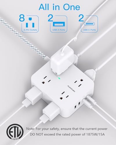 wall mountable hanycony surge protector power strip with USB C