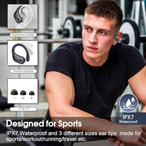 wireless earbuds with over ear hooks and noise cancelling microphone