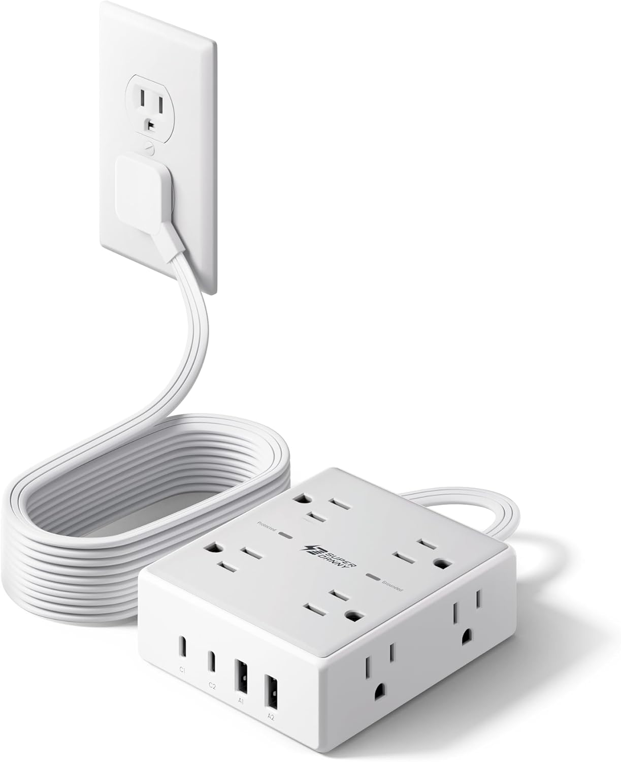10ft extension cord with multiple outlets flat plug surge protector