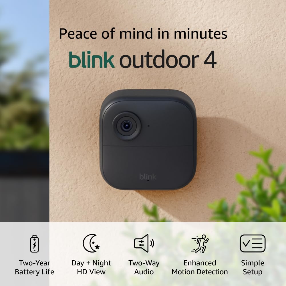blink outdoor 4 security camera on wall in outdoor setting