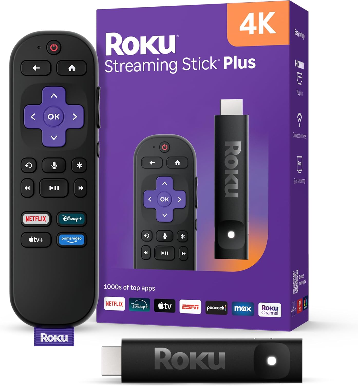 roku streaming stick plus plugged into TV for 4k streaming