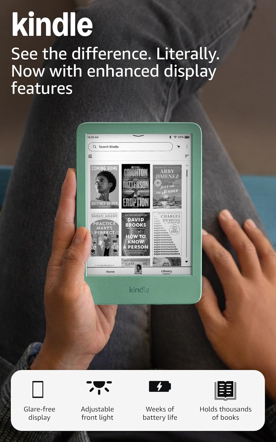 amazon kindle 16gb ergonomic glare-free display front light high contrast ratio