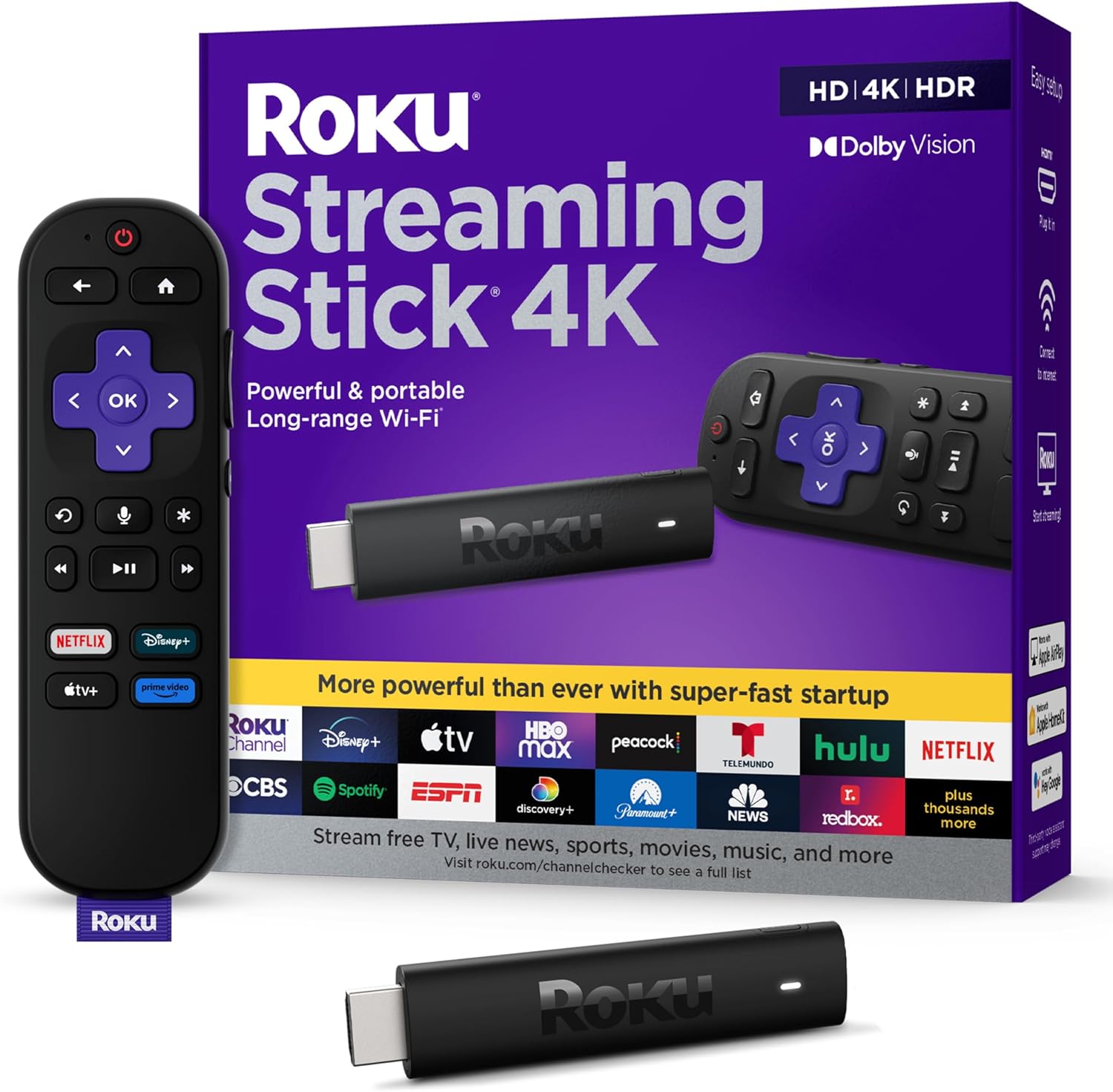 Roku Streaming Stick 4K plugged into HDMI ports with vibrant 4K resolution